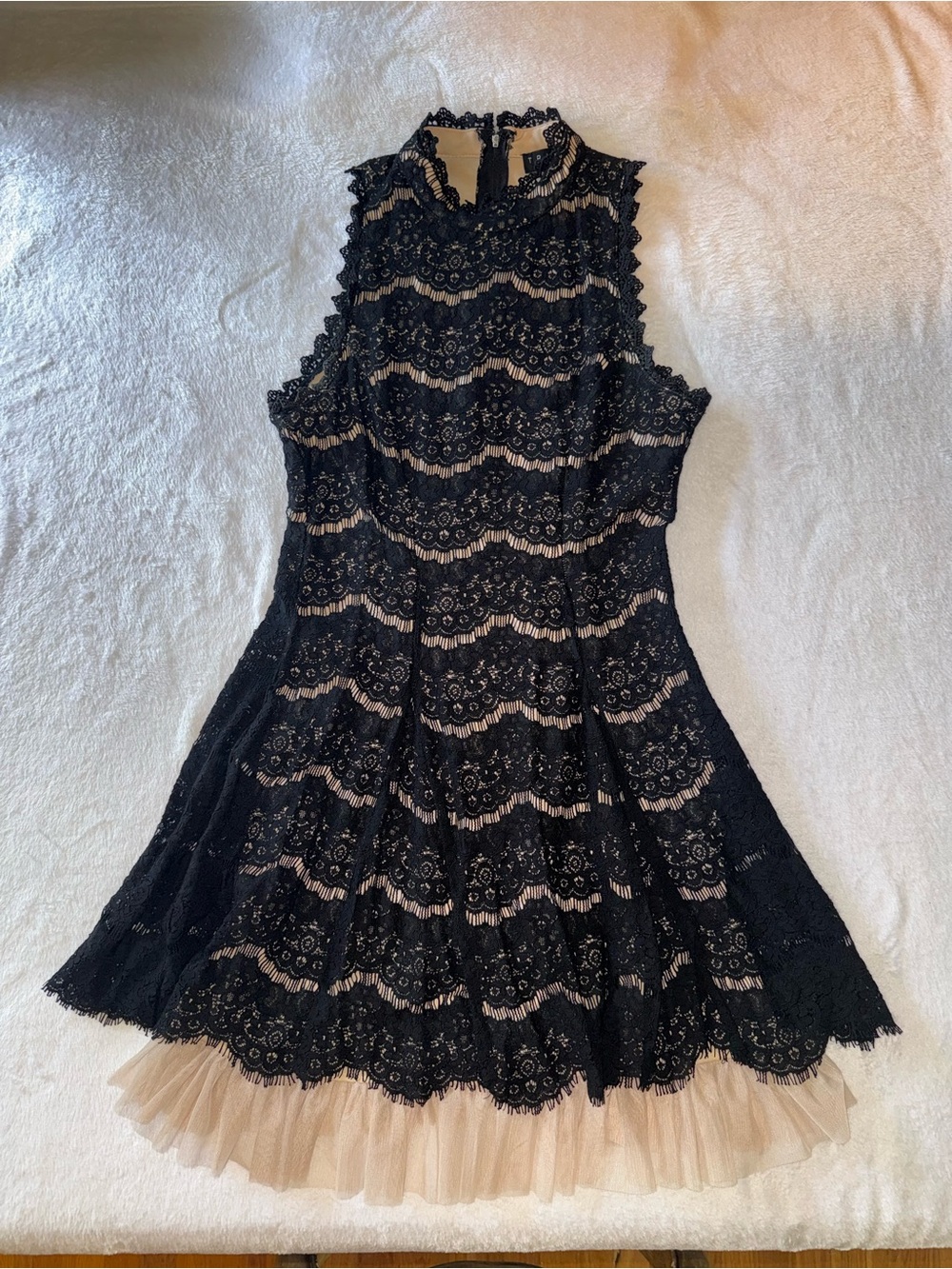 Trixxi Black Lace Dress Size 7 Juniors Fit & Flare Gothic Romantic Nude Tulle